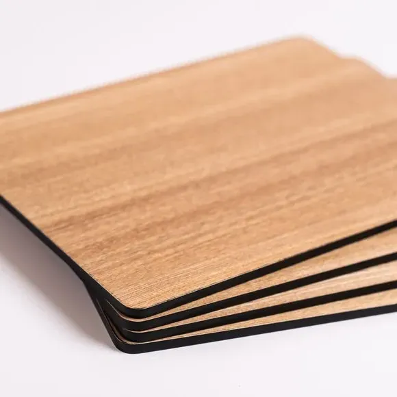 4-Pack Placemats - Black, Wood Veneer