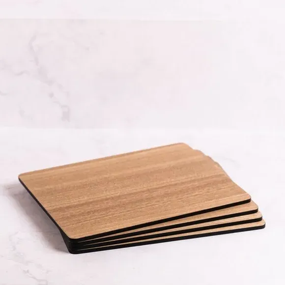 4-Pack Placemats - Black, Wood Veneer image