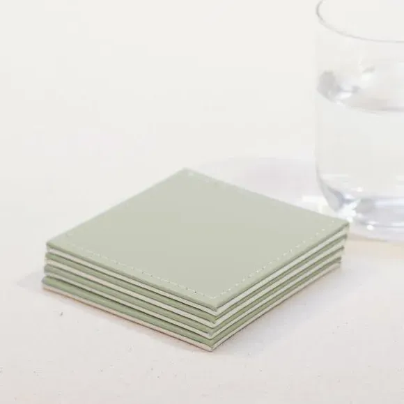 4-Pack Reversible Coasters - Sage, Faux Leather