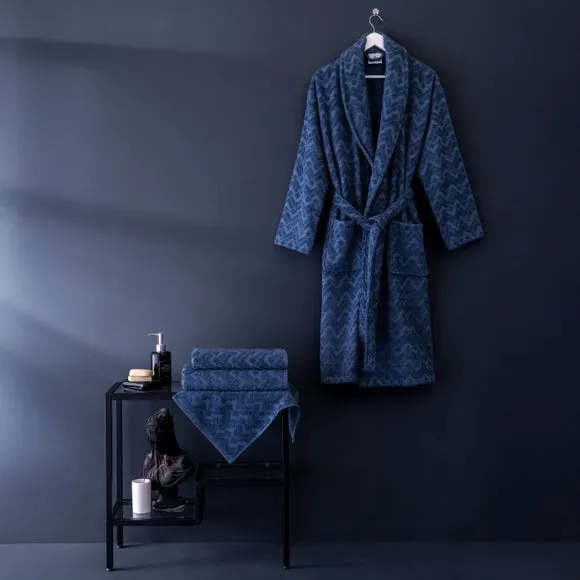 4-Piece Bathrobe & Towel Set - Denim Blue, Cotton image