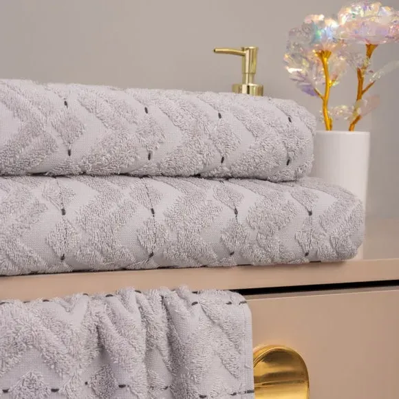 4-Piece Bathrobe & Towel Set - Pearl Grey, Cotton