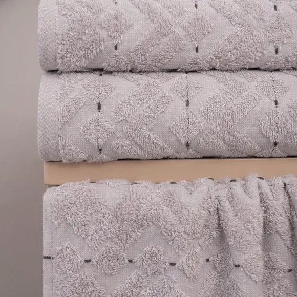 4-Piece Bathrobe & Towel Set - Pearl Grey, Cotton