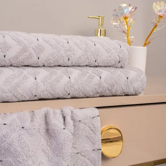 4-Piece Bathrobe & Towel Set - Pearl Grey, Cotton