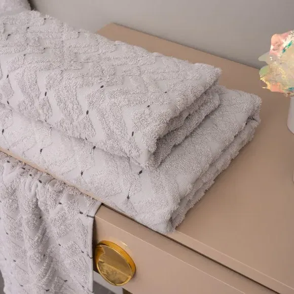 4-Piece Bathrobe & Towel Set - Pearl Grey, Cotton