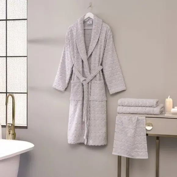 4-Piece Bathrobe & Towel Set - Pearl Grey, Cotton