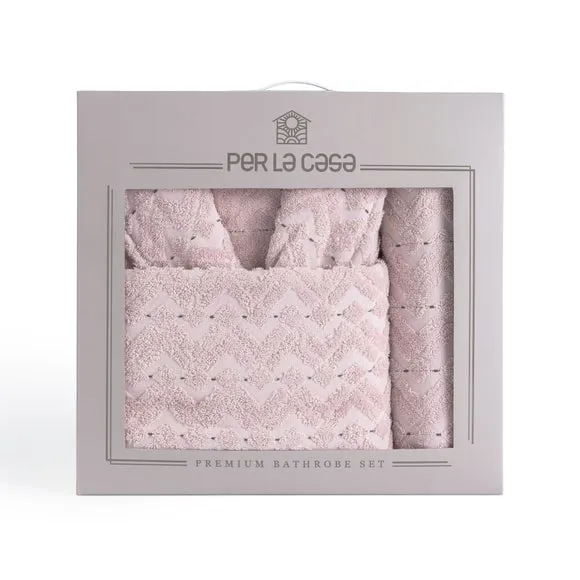4-Piece Bathrobe & Towel Set - Pink, Cotton
