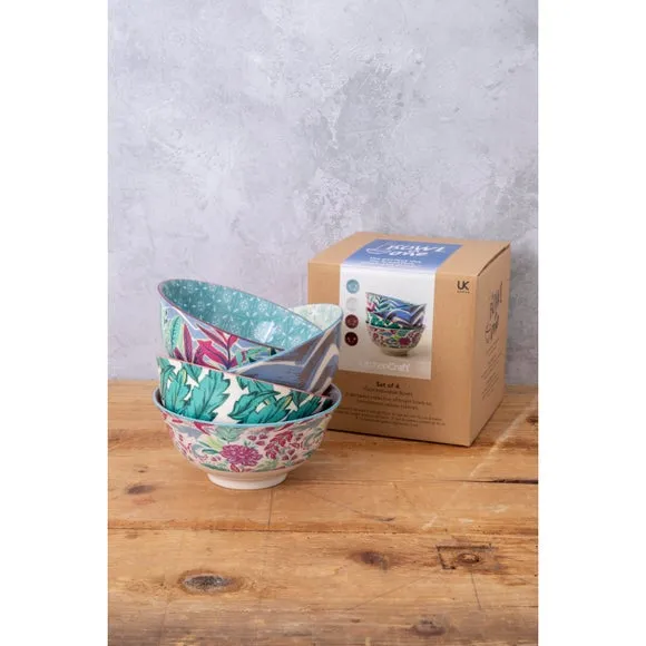 4-Piece Bowl Set Geo Pattern - Blue, Stoneware