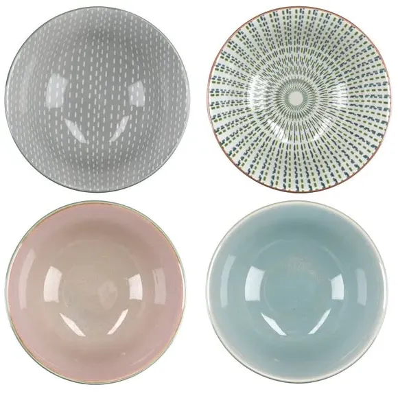 4-Piece Bowl Set with Floral Design - Pink