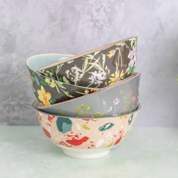 4-Piece Bowl Set with Floral Design - Pink image