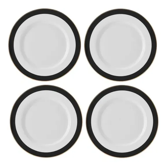 4-Piece Dinner Plate Set - Black, Bone China