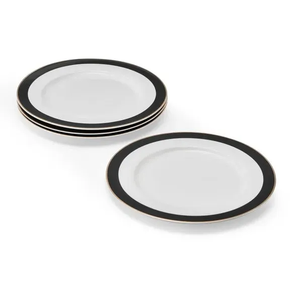 4-Piece Dinner Plate Set - Black, Bone China