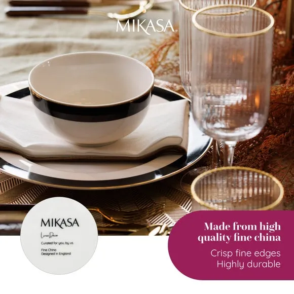 4-Piece Dinner Plate Set - Black, Bone China