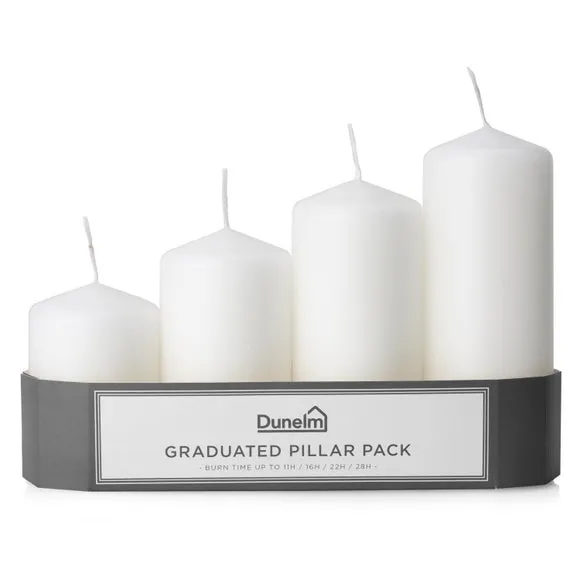 4-Piece Graduated Pillar Candles - White
