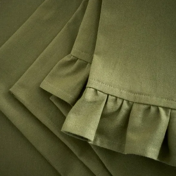 4-Piece Napkin Set with Frill Edge - Olive, Cotton