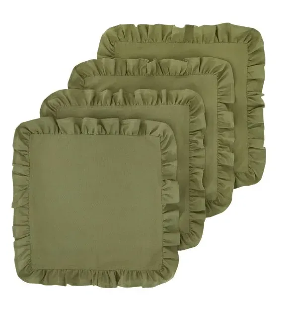 4-Piece Napkin Set with Frill Edge - Olive, Cotton