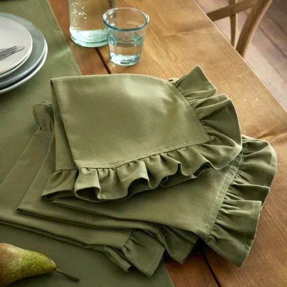4-Piece Napkin Set with Frill Edge - Olive, Cotton image