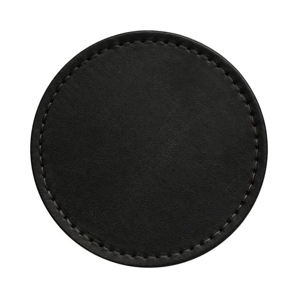 4-Piece Round Coaster Set - Black, Faux Leather