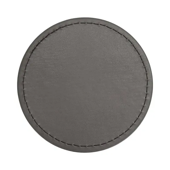 4-Piece Round Coaster Set - Black, Faux Leather