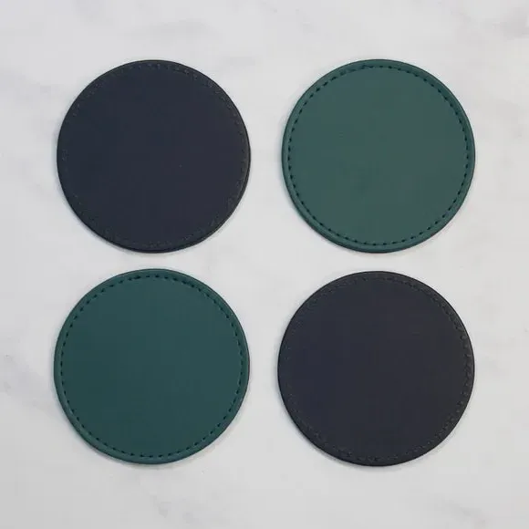 4-Piece Round Coasters Set - Peacock, Faux Leather