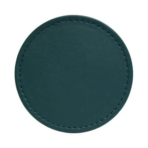 4-Piece Round Coasters Set - Peacock, Faux Leather