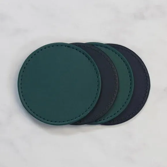 4-Piece Round Coasters Set - Peacock, Faux Leather image