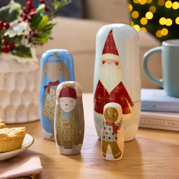 4-Piece Stacking Dolls Christmas Set - Multicolor image