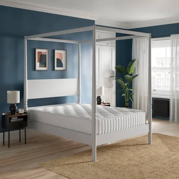 4-Poster Bed Frame with Turned Posts - White