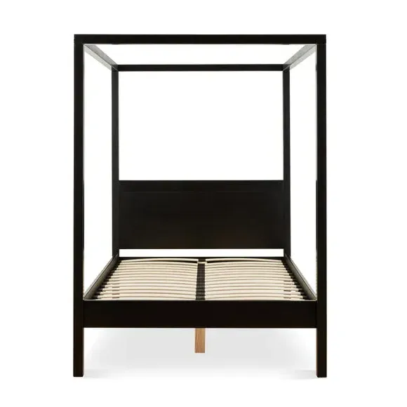 4-Poster Canopy Bed Frame - Black, Pine Wood