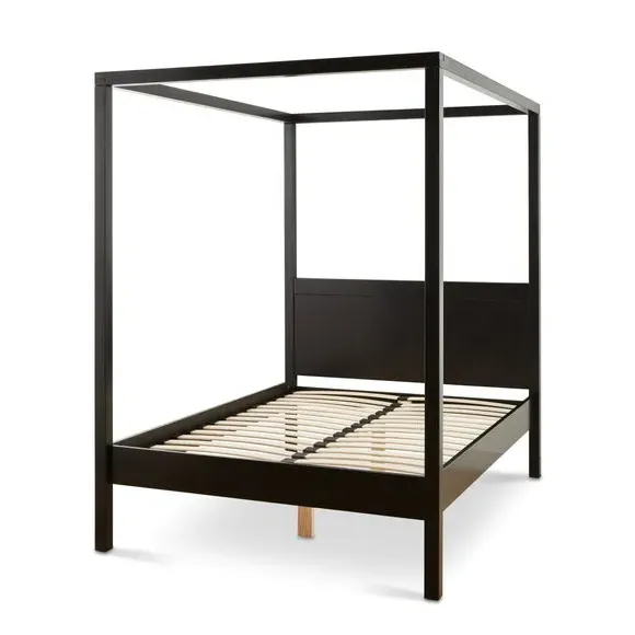 4-Poster Canopy Bed Frame - Black, Pine Wood