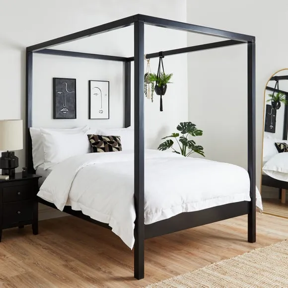 4-Poster Canopy Bed Frame - Black, Pine Wood image