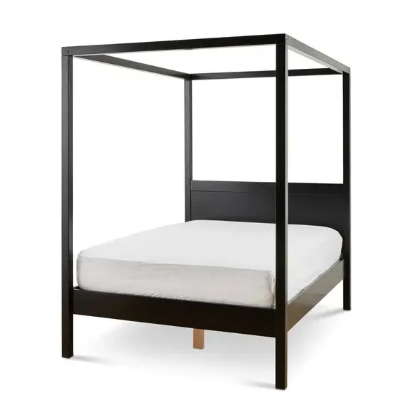 4-Poster Canopy Bed Frame - Black, Pine Wood