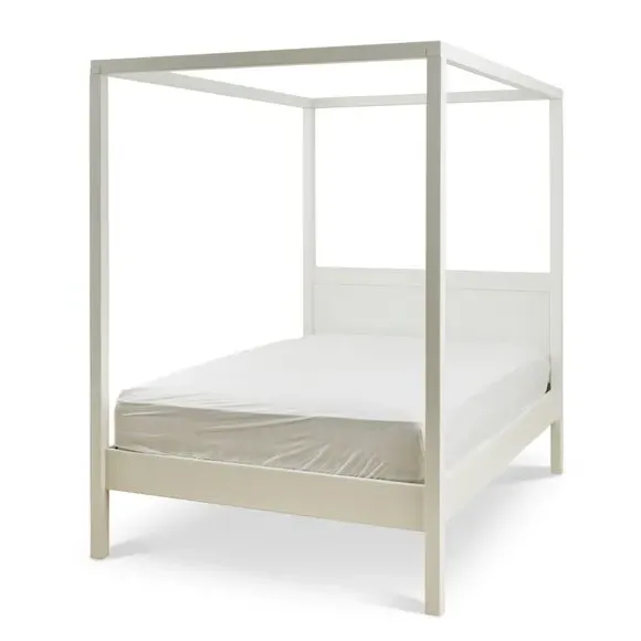 4-Poster Canopy Bed Frame - White, Pine Wood