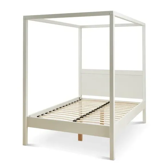 4-Poster Canopy Bed Frame - White, Pine Wood