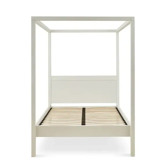4-Poster Canopy Bed Frame - White, Pine Wood