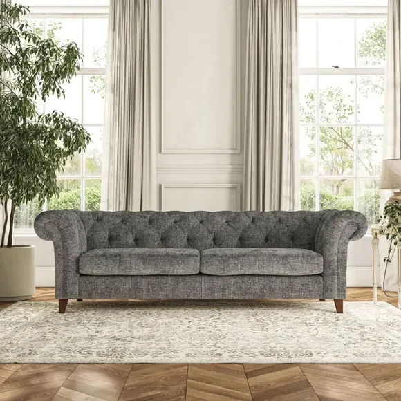 4-Seater Chesterfield Sofa - Charcoal, Chenille