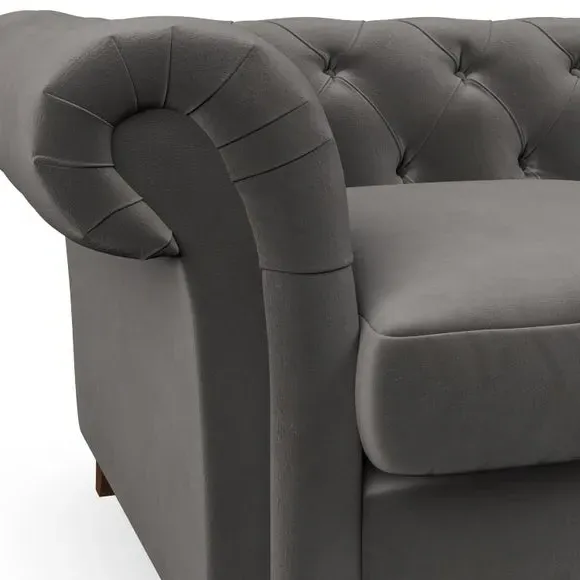 4-Seater Chesterfield Sofa - Charcoal, Velvet