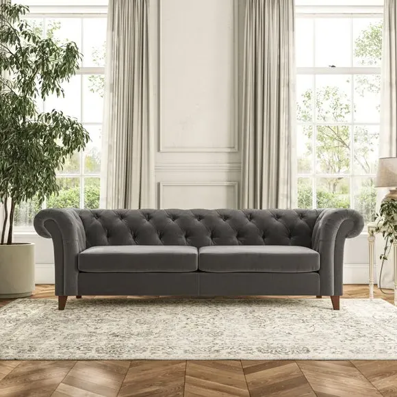 4-Seater Chesterfield Sofa - Charcoal, Velvet