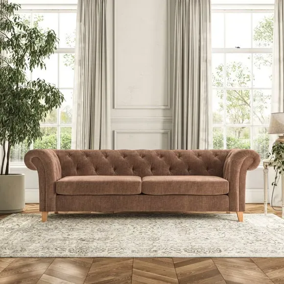 4-Seater Chesterfield Sofa - Clay, Chenille