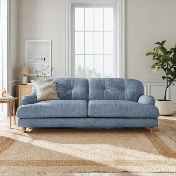 4-Seater Chesterfield Sofa - Denim, Faux Linen