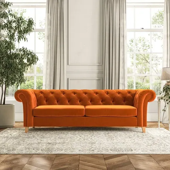 4-Seater Chesterfield Sofa - Ginger, Velvet