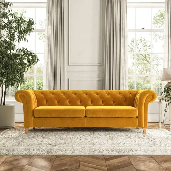 4-Seater Chesterfield Sofa - Gold, Velvet