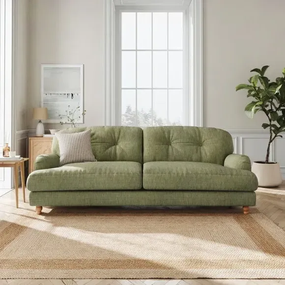 4-Seater Chesterfield Sofa - Green, Faux Linen
