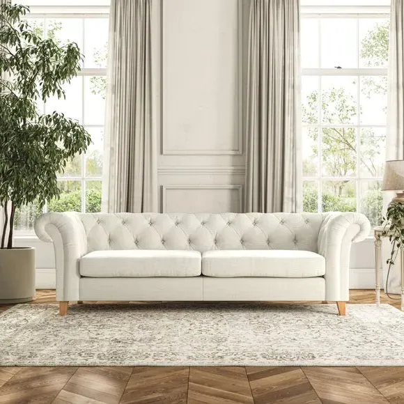 4-Seater Chesterfield Sofa - Ivory, Fabric