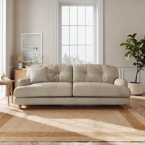 4-Seater Chesterfield Sofa - Mole, Faux Linen