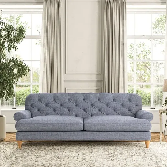 4-Seater Chesterfield Sofa - Navy, Tonal Weave