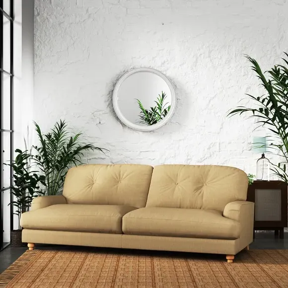 4-Seater Chesterfield Sofa - Ochre, Faux Linen