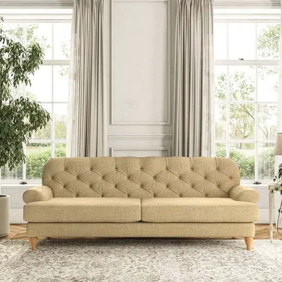 4-Seater Chesterfield Sofa - Ochre, Tonal Weave