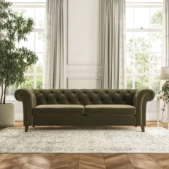 4-Seater Chesterfield Sofa - Olive, Velvet
