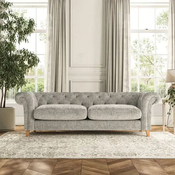 4-Seater Chesterfield Sofa - Silver, Chenille