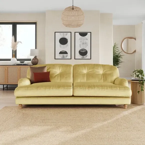 4-Seater Chesterfield Sofa - Yellow, Velvet